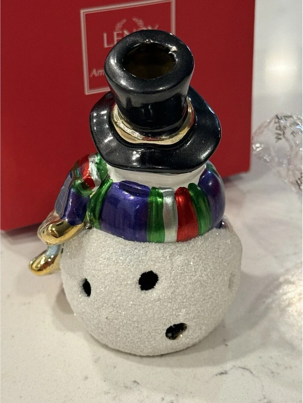 Rare Lenox Christmas Figurine Light Up SNOWMAN 6.5 in Porcelain Smiling, Scarf